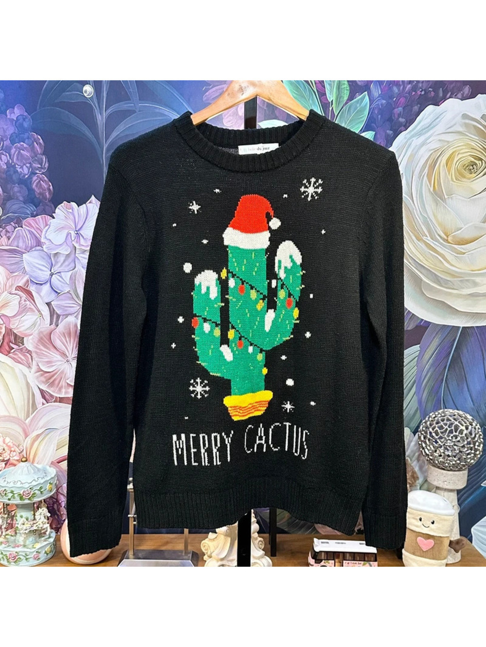 Belle Du Jour L NWT Merry Cactus Christmas Sweater Holiday Festive Novelty Party